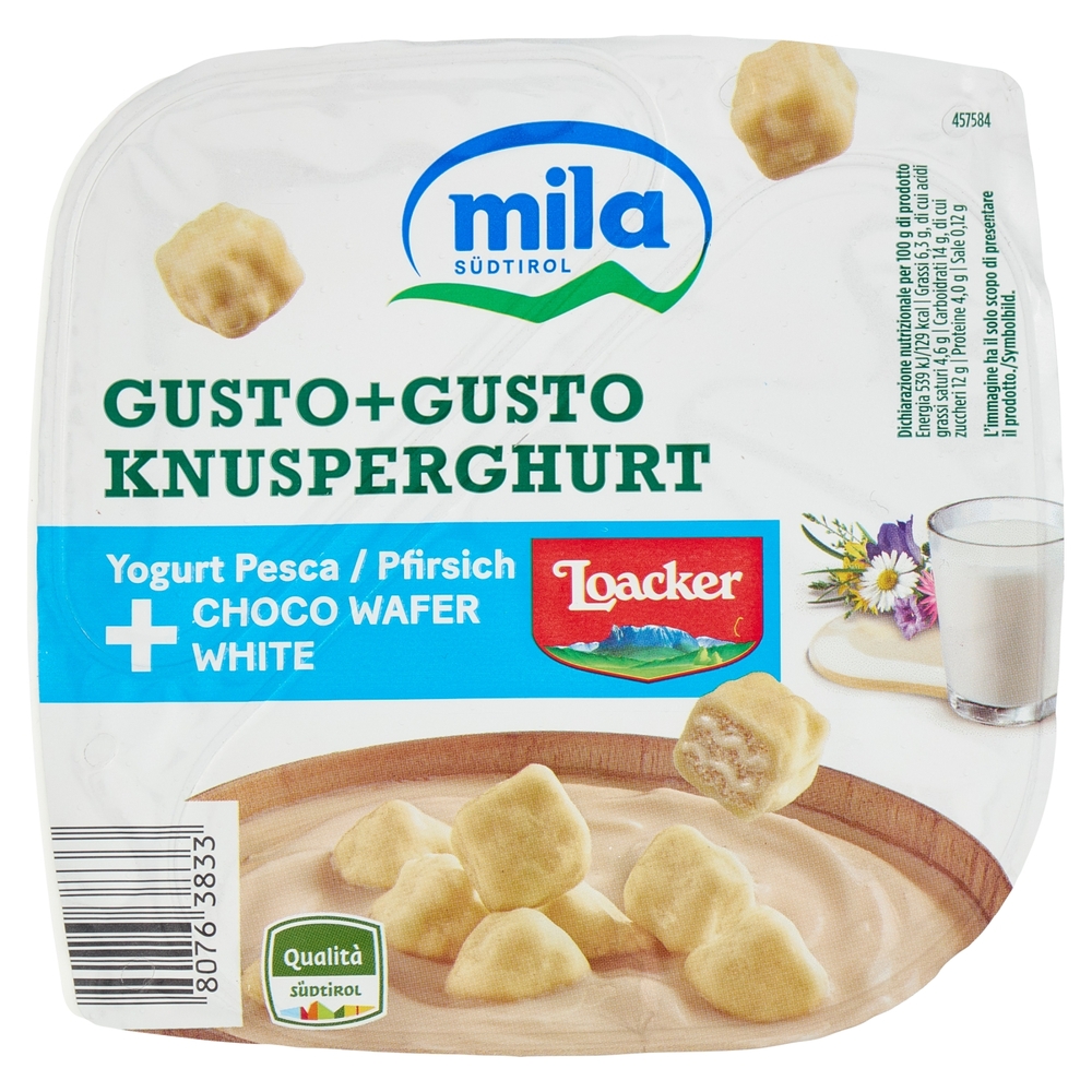 mila Gusto+Gusto Yogurt Pesca + Choco Wafer White 150 g